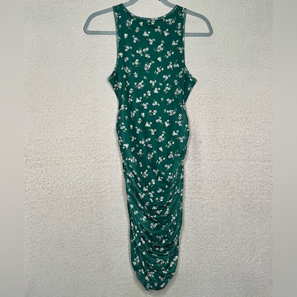 Bp. Nordstrom Ruched Mesh Body-con Mini Dress-Green Floral-Women’s S-Cottage-NEW - Picture 4 of 9